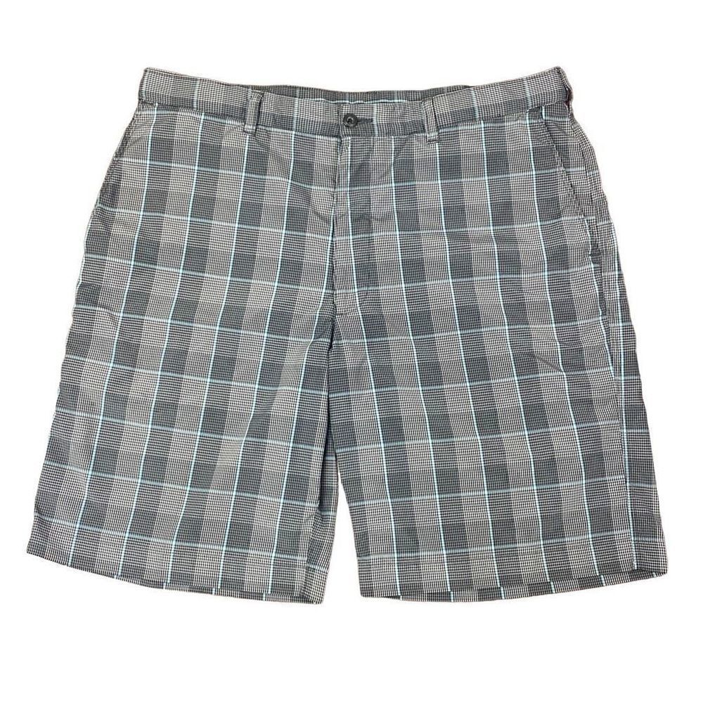 Men’s PGA Tour Blue Grey Plaid Golf Shorts Flat Front Golfing Outdoor Size 36